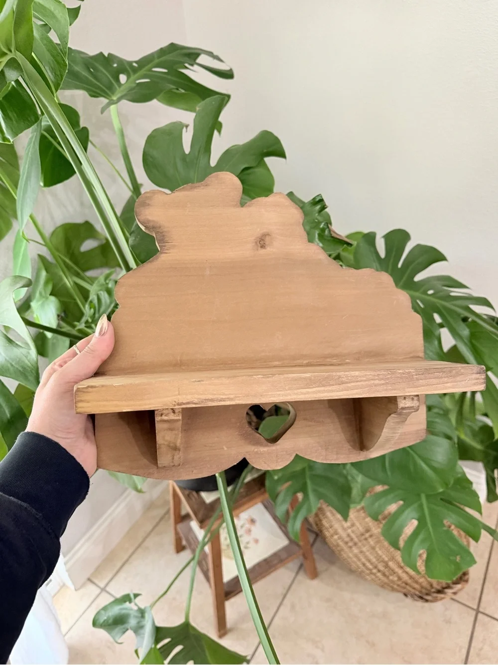 Vintage Handmade Wooden Wall Shelf / Country Cottagecore Display Shelf Heart